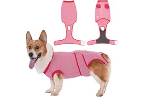 COHYVER Dog Cone, Professional Pet Recovery Shirt Dog Abdominal Wounds Bandages for Male Female, Pet Surgical Snugly Suit After Surgery, Anti-Licking Dog Onesies, Size L Red Stripes
