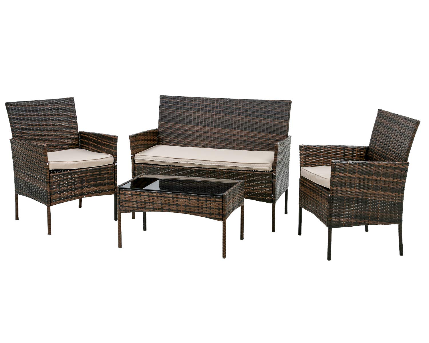 FDW Patio Furniture Set 4 Pieces Outdoor Rattan Chair Wicker Sofa