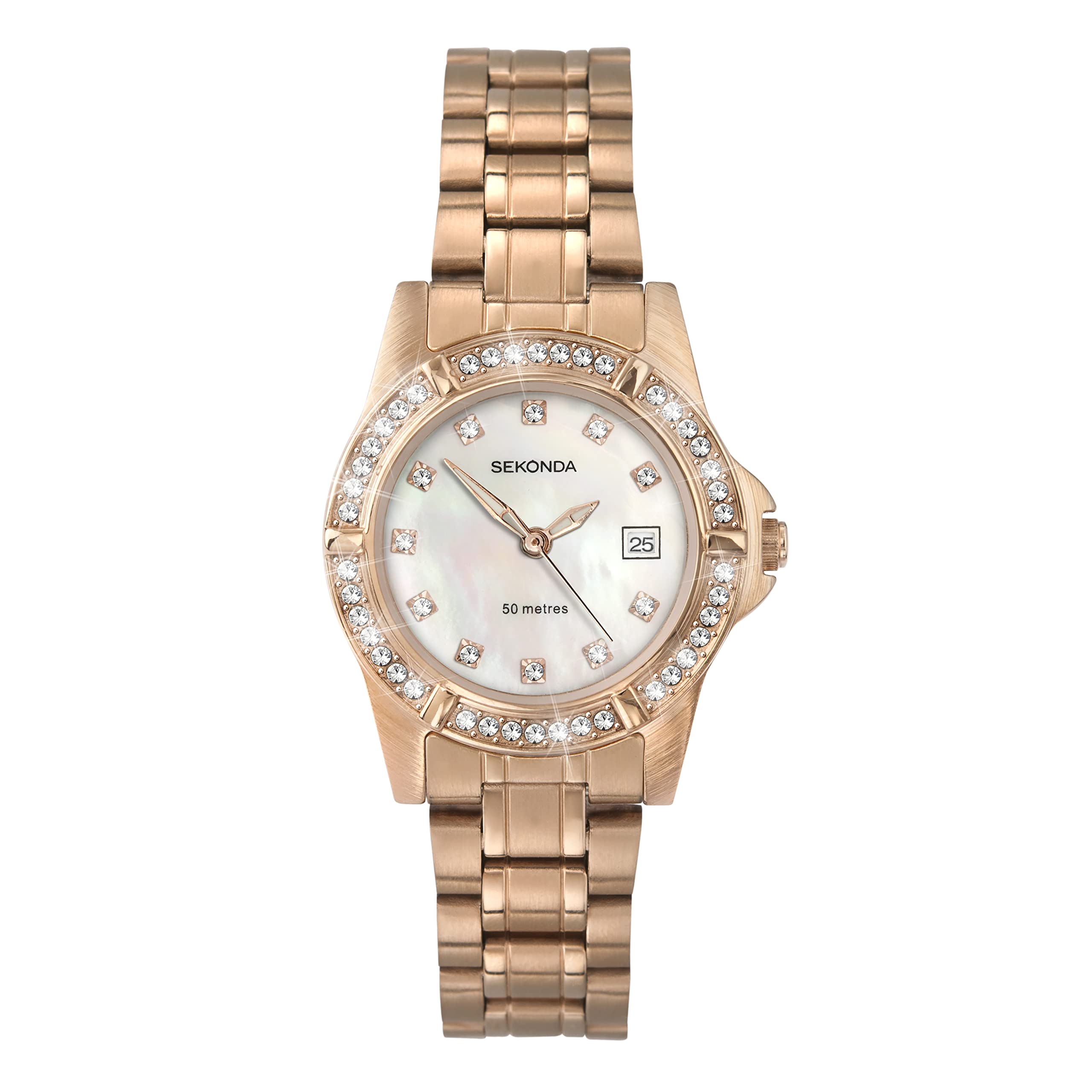 Sekonda Sienna Womens Watch – 28mm Ladies Watch with Stone Set Bezel, Date Window and Rose Gold-Tone Stainless Steel Bracelet – 50m Water Resistant – 2 Year Warranty — image 1