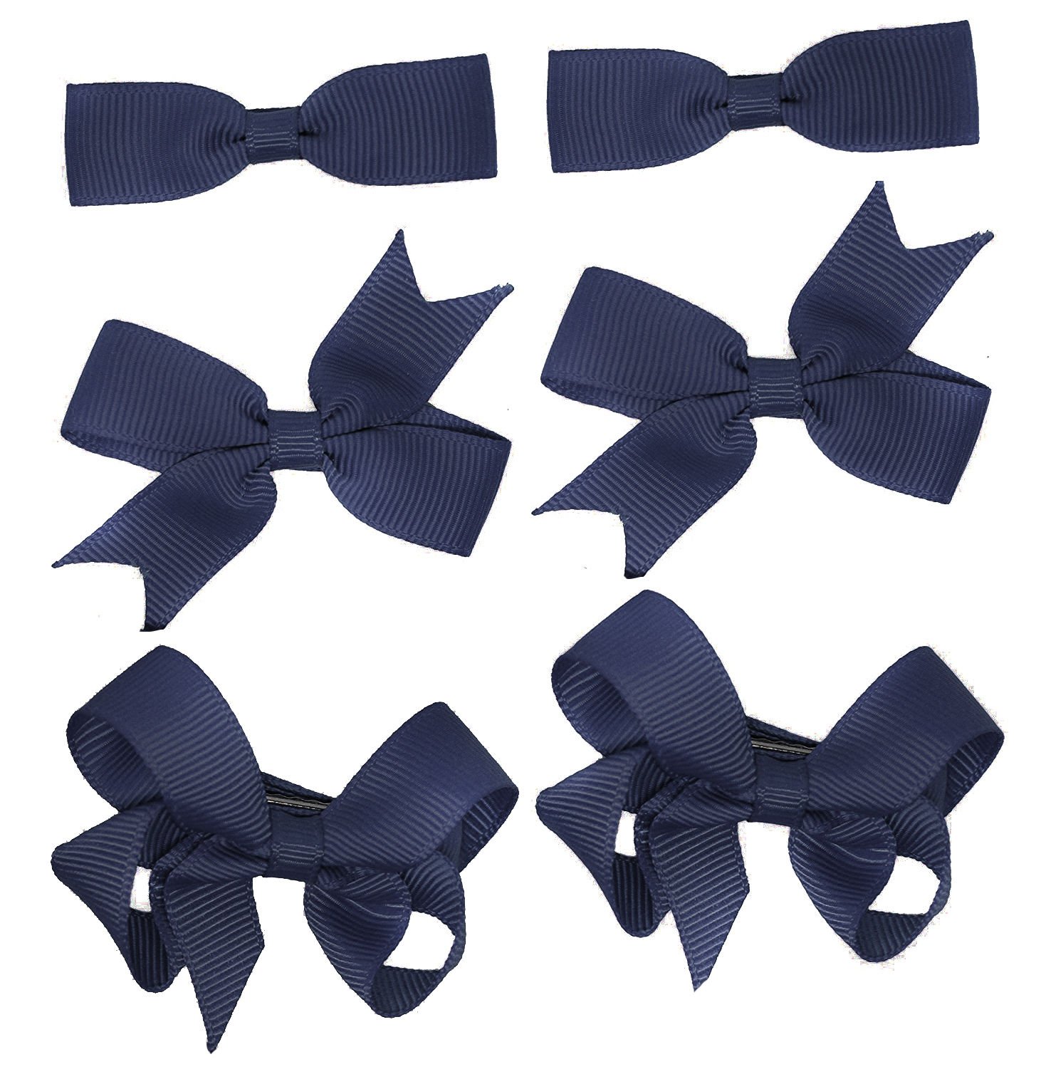 6 Clips (3 Pairs) School Bows Girls Small Hair Grosgrain Ribbon Hair Accessories Uniform (Navy)