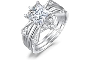 JewelryPalace Vintage Princess Cut 2ct Cubic Zirconia Solitaire Engagement Ring for Women, Classic 14K White Gold 925 Sterling Silver Promise Ring for her, Crown Enhancer Wedding Band Ring Bridal Sets