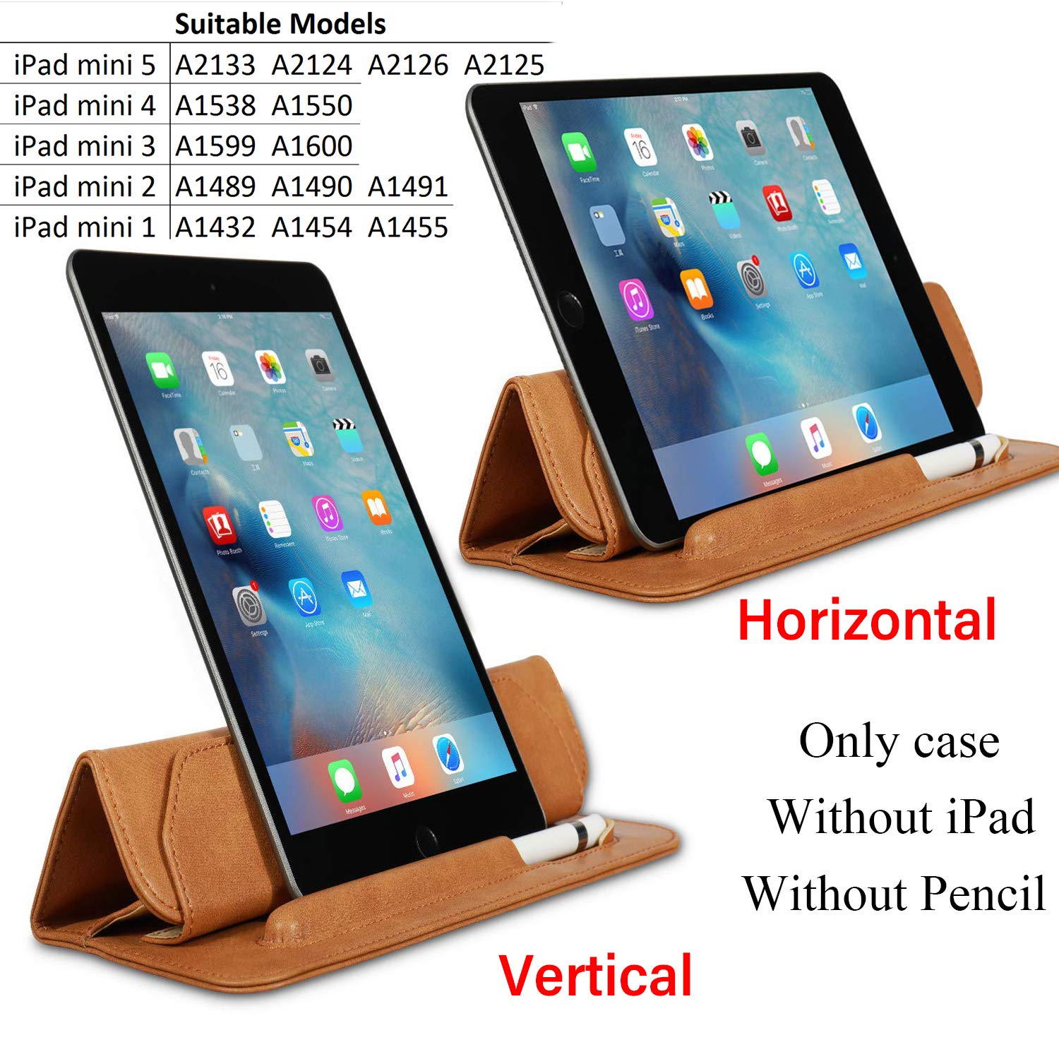 Hcyang iPad Mini 5 Case Leather Soft Microfiber Slim Leather Thin 7.9 inch Tablet Sleeve Bag with Pencil Holder Trifold Case for Apple iPad Mini 5th Generation 2019 Brown