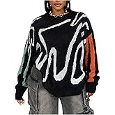 SOLY HUX Women's Plus Size Graphic Sweater Long Sleeve Crew Neck Oversized Knit Pullover Jumper Tops