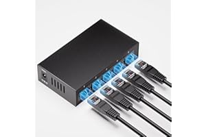 Bliyee 5-Port Gigabit Ethernet Switch, Unmanaged Home Network Switch Hub, Ethernet Splitter | Auto-Sensing Ports | Plug-and-Play | Silent Operation | Black Metal Case | Limited Lifetime Protection