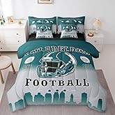 Erosebridal Football Comforter Set with Sheets American Soccer City Queen 7 Piece Bedding Set for Kids Teen Adults,Rugby Sports Green Grey Bed in A Bag Sports Competitive Games Bed Set