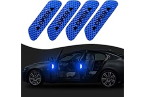 Ajxn 4 PCS Car Door Reflective Safety Stickers, Safety Warning Logos Anti-Collision Stickers, Car Anti-Scratch Decorative Protection Body Articles, Universal for Car Safety (Blue)