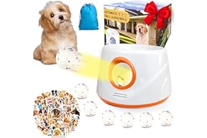 Wortade Automatic Ball Launcher for Dogs, Dog Balls Thrower with 19-32-45Ft Distance, Rechargeable Automatic Thrower with 6 Balls (2.2"), Dog Ball Launcher for Small & Medium Orange