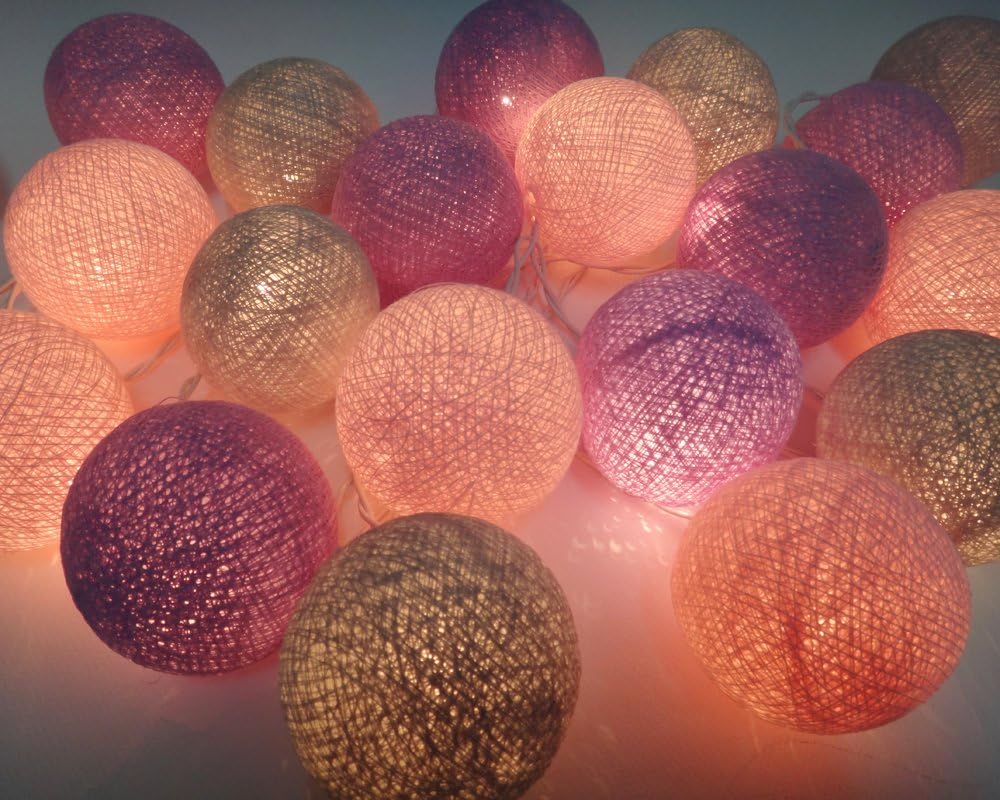 Romance Pastel (Pale Pink ,Purple, Gray) Cotton Ball String Lights Party Fairy Lights
