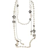 Fashion Jewelry Elegant Layered Pearl Necklace for Women Statement with Designer-Inspired Flower Bow Charms for Party or Everyday Look