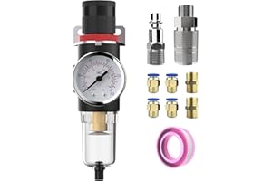 CNZG PNEU Air Pressure Regulator 1/4 Inline Compressor Water Separator Pneumatic Filter with Gauge Parts Compressed AFR2000+US Brass Kit