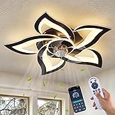Dalouguan Ceiling Fan with Lights Remote Control, 24" Black, 6 Speeds 3 Light Color Low Profile Flush Mount Ceiling Fan for K