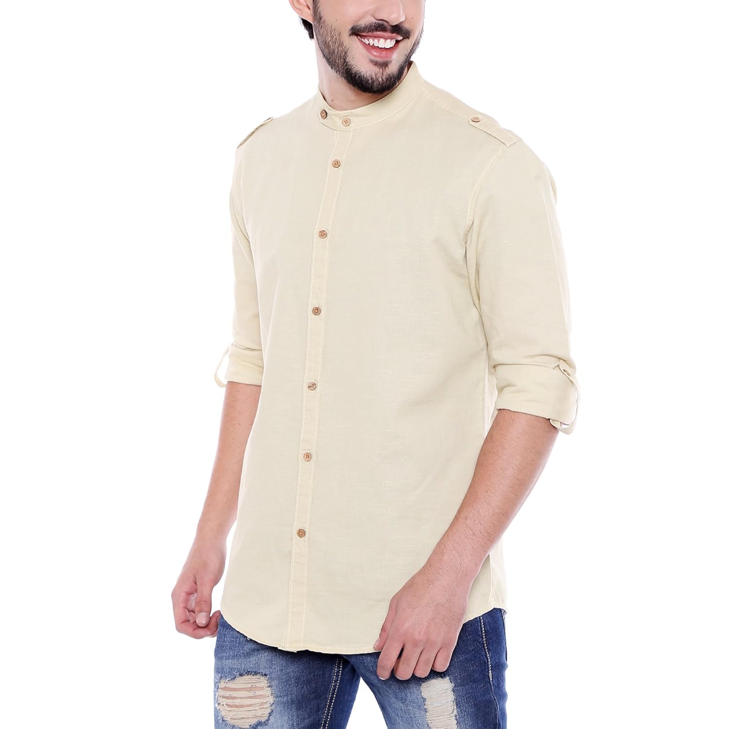 dennis lingo men's solid sky blue linen casual shirt