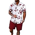 GORGLITTER Men's Vacation Beach Outfits 2 Piece Shorts Set Floral Hawaiian Button Down Shirt and Shorts