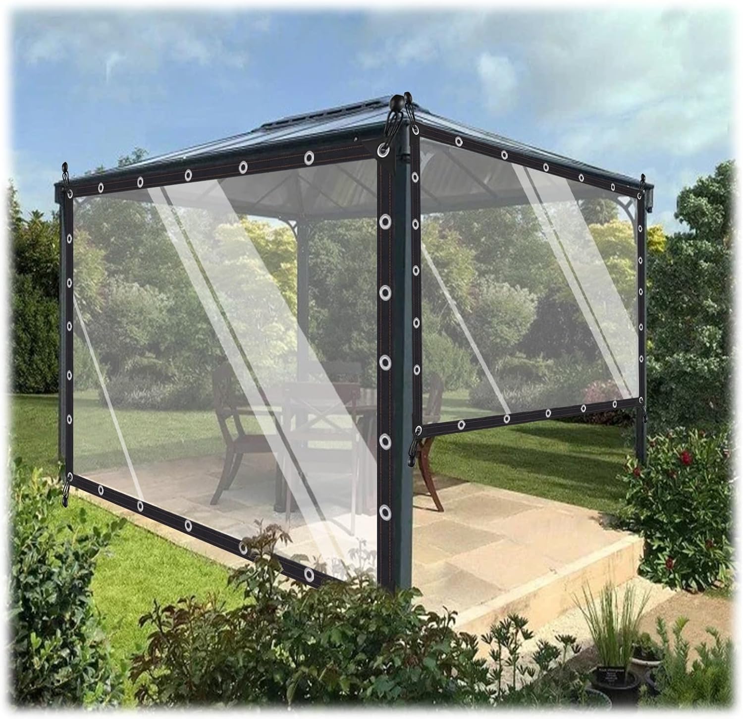 Outdoor Curtains - CghhDY Outdoor Clear Tarp Curtains, Waterproof Tarpaulin Sheet with Eyelets, PVC Side Panels, for Patio, Pergola, Porch, Garden Gazebos, Customizable (Color : Clear, Size : 5' x 7')