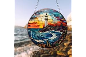 HOTIYOK Colourful Acrylic Lighthouse Window Hanging Ocean Wall Decoration for Kitchen Living Room Bedroom Gifts for Women Mom Grandma Teacher