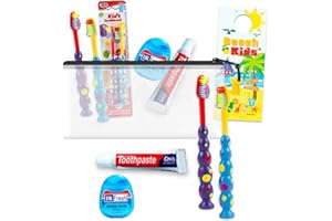 Graydon Hall Oral Care Traveling Kit for Kids- Bundle with 2 Travel Toothbrushes, 1 Floss Packs, Toothpaste, Travel Bag, and More for Boys, Girls, Toddlers | TSA Friendly Toothbrush Set