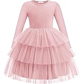 Arshiner Toddler Tutu Dress Girls Long Sleeve Fall Winter Tiered Formal Party Tulle Dresses for Kids 2-6Y