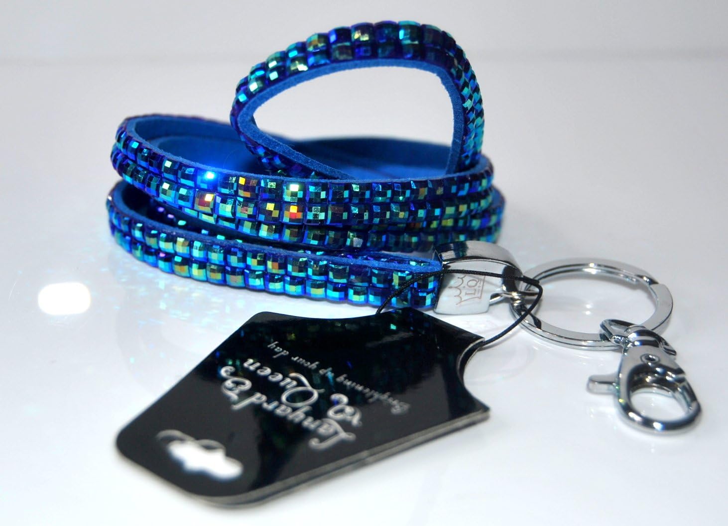 Lanyard Queen Diamante, Rhinestone, Crystal, Bling Lanyard ideal for ID Badge and keys **Choice of over 28 Colours** (Marine Blue Aurora)