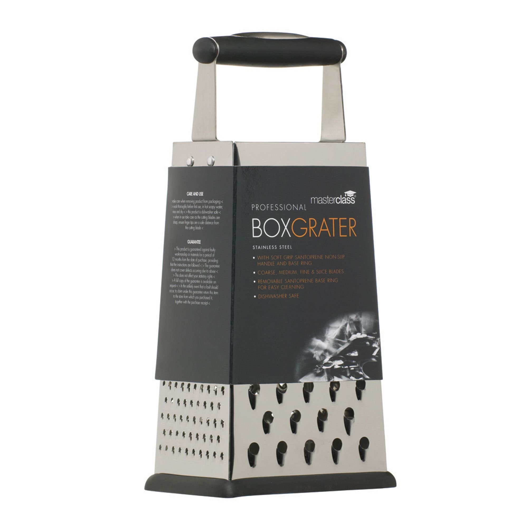 MasterClass Non-Slip Stainless Steel Box Grater with Handle, 24.5 cm (9.5"), Silver