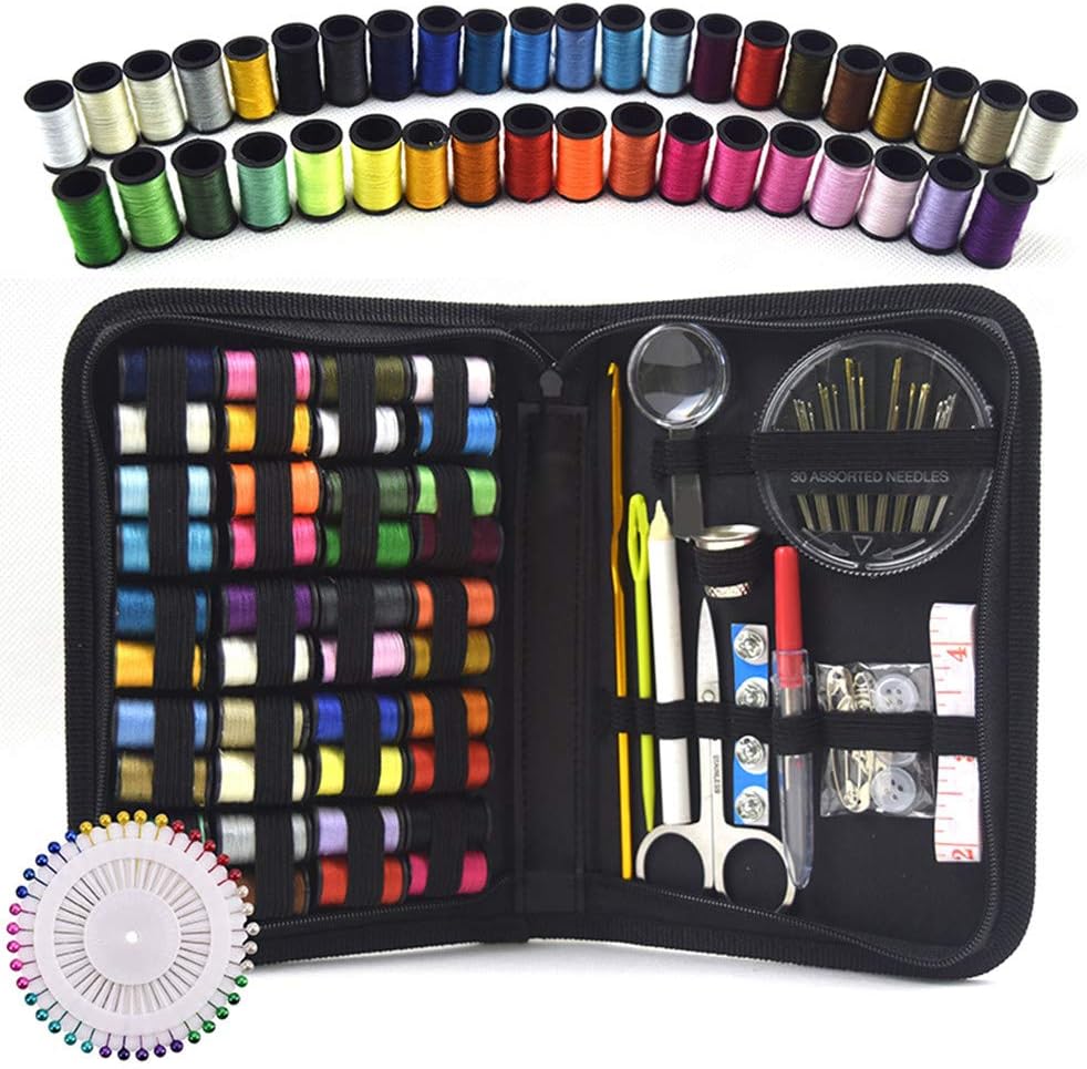 KIPETTO Sewing Kit 128Pcs Portable Home Travel DIY Sewing Supplies with Thread, Scissors, Thimble, Sewing Needles, Tape Measure, Carrying Case