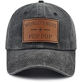 Gsspvii World's Best Poppop Hat for Men, Funny Adjustable Cotton Leather Patch Grandpa Baseball Cap