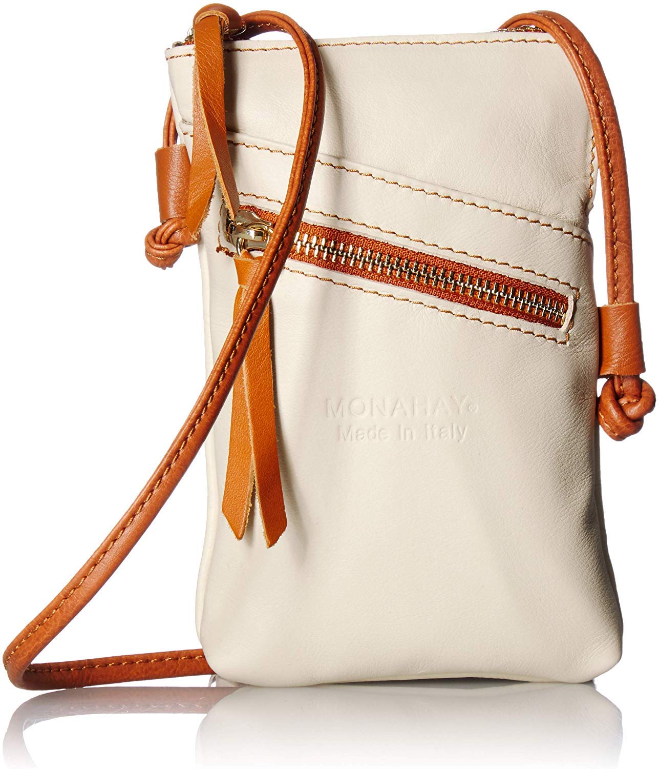 Monahay Small Italian Leather Cross Body Compact Pouch Bag MH9723 (Beige/tan)