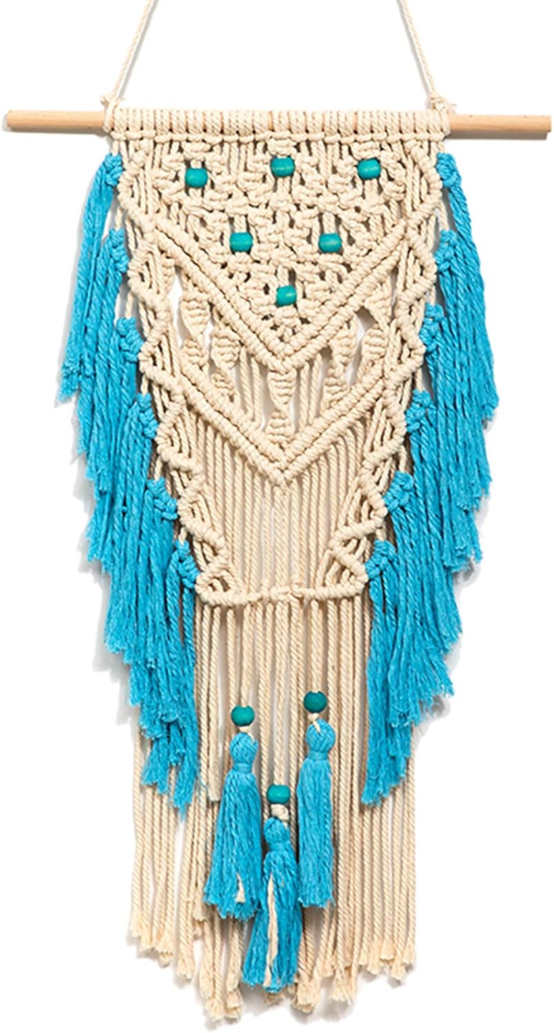 ARTALL Wall Hanging Macrame Boho Wall Decor Woven Tapestry, Bohemian Beads Home Decoration, Teal, 15"x 30"
