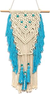ARTALL Wall Hanging Macrame Boho Wall Decor Woven Tapestry, Bohemian Beads Home Decoration, Teal, 15"x 30"