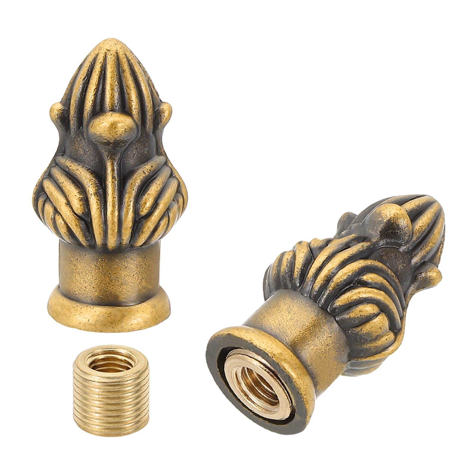 PATIKIL 33 x 16mm Lamp Finials Caps Knob, 2 Set Solid Lamp Shade Top Decoration Screw Cap Nuts with Brass Reducing Adapter for Table Lamps Floor Lamps, Gold Bronze