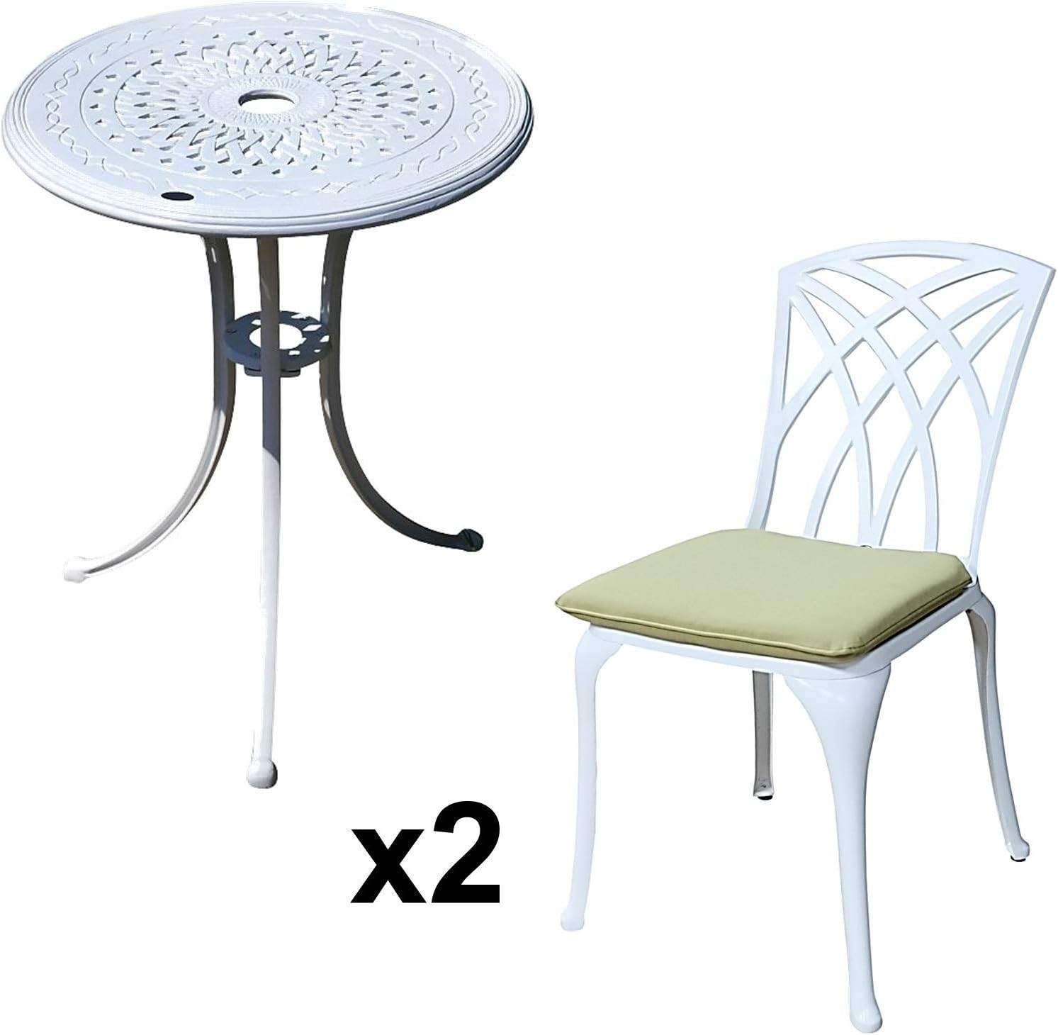 Garten Weiß April Stühle, Beige Kissen Rundes Gartenmöbel Set aus