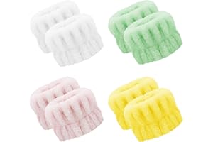 Hosslearlear 4 Pairs Wrist Bands for Washing Face, Microfiber Wristbands for Women Skin Care Preventing Water from Spilling Down Arm, Multicolor (White, Green, Yellow, Pink)