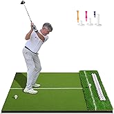 KQUIXOTIC Dual-Turf 45/50MM Golf Hitting Mat, Built-in Ball Tray, Alignment Aid, Golf Mat Practice Outdoor & Indoor, Driving Chipping Putting in Backyard Garage Basement, Gift for Men Dad Golfer