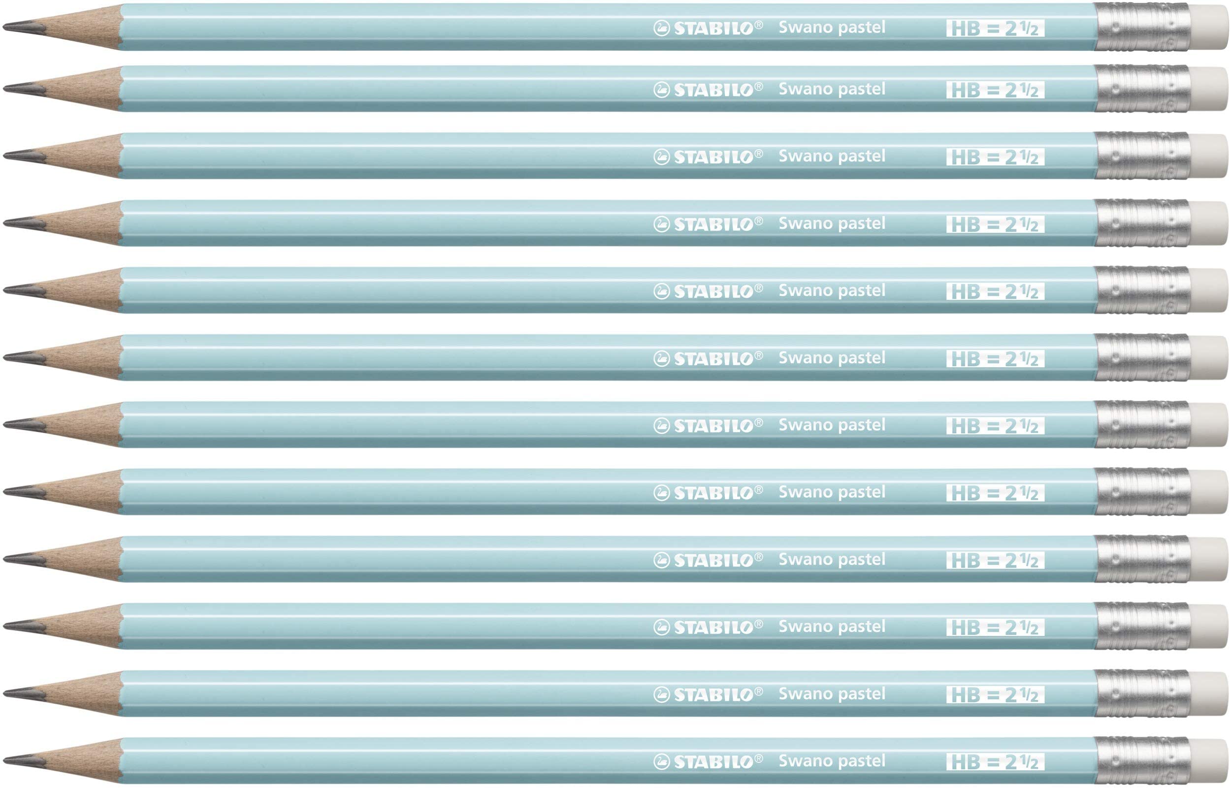 STABILO Swano Pastel - Graphite Pencil with Eraser - Pack of 12 - Blue - Degree HB