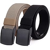 HOANAN 2-Pack Elastic Stretch Belt, Men’s All Size No Metal Nylon Tactical Hiking Belt