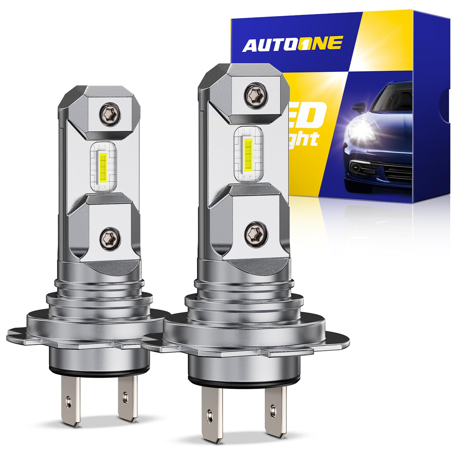 AUTOONE H7 LED Light Bulbs, 44,000LM 800% Super Brightness 6500K White, No Adapter Required, Non-Polarity Anti Flicker, 1:1 Mini Size H7LL Fog Light Bulbs for Night Driving, Plug-N-Play, Pack of 2 Image