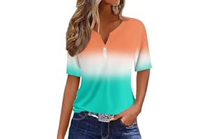 LAYHTKTL Summer Tops for Women 2025 Button V Neck Boho Short Sleeve Ribbed Shirts Casual Loose Comfy Tunic Trendy Pullover