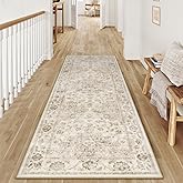 WondRg 2x6 Washable Neutral Runner Rug Beige Vintage Hallway Kitchen Carpet Non-Slip Soft Low Pile Floral Throw Rug for Bedroom Bathroom Laundry Living Room