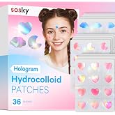 Sosky Hologram Pimple Patches for Face, Hydrocolloid Acne Patches with Salicylic Acid, Cute Star Zit Stickers,Colorful Blemish Covers,36 Count Blue Pink Heart Moon Cloud