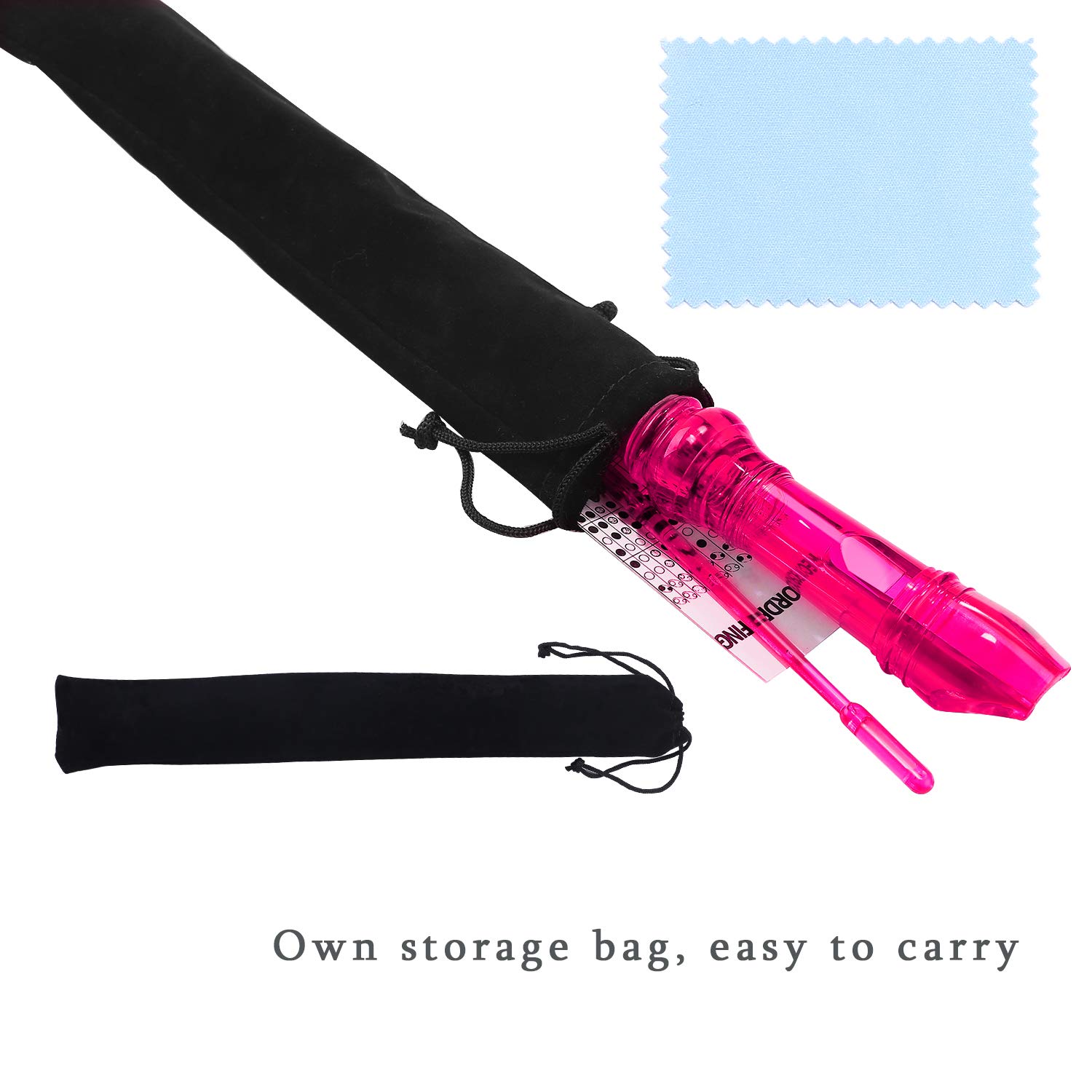 Lot-Yes 8-Hole Soprano Descant Recorder with Cleaning Rod + Case Bag Music Instrument (Crystal Pink)