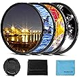82mm Star Filter 4 Pieces Starburst Lens Filter(4 Points,6 Points,8 Points,12 Points) with Centre Pinch Lens Cap for Canon Nikon Sony Olympus Pentax and Other DSLR Cameras + 4 Slot Filter Pouch