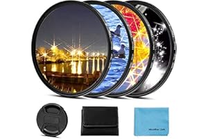 82mm Star Filter 4 Pieces Starburst Lens Filter(4 Points,6 Points,8 Points,12 Points) with Centre Pinch Lens Cap for Canon Ni