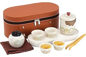 Mulaibdin 10 Pcs Chinese Porcelain Tea Set, Portable Ceramic Tea Set for Adults, Tea Pot and Cups Set for Tea Lovers Travel H