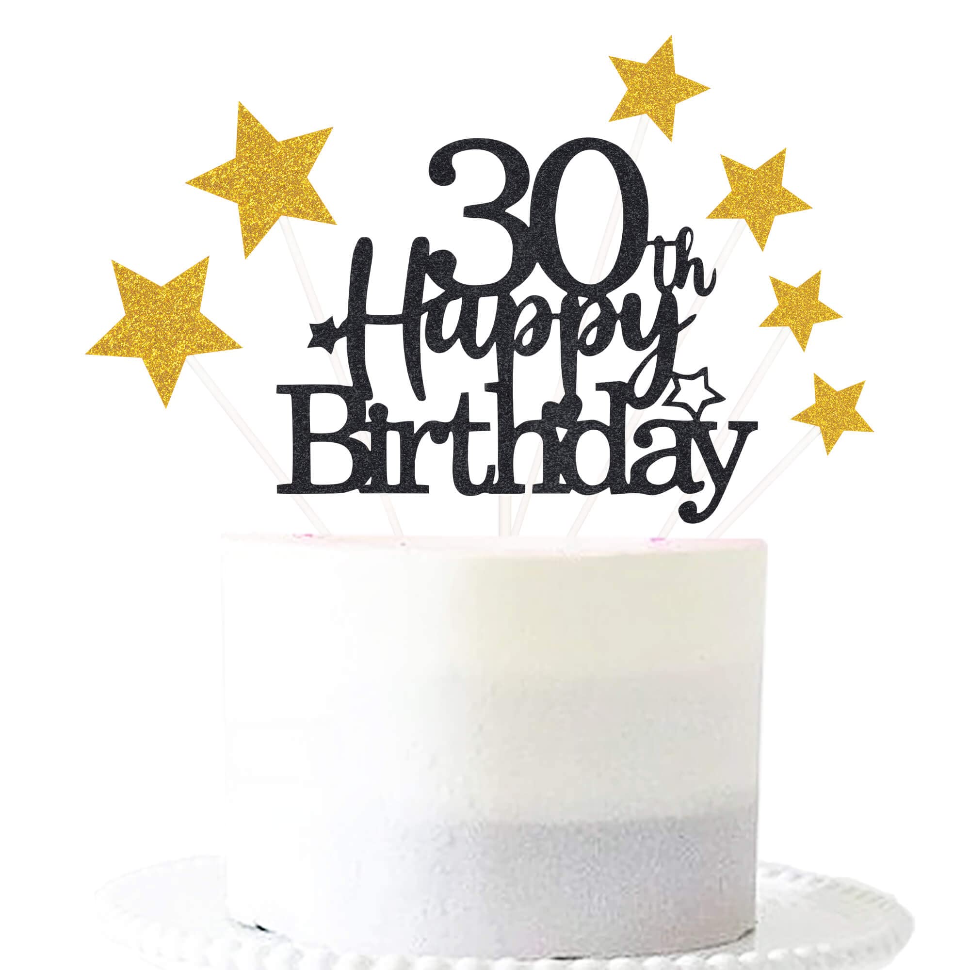 Pargleev Glittery 30th Happy Birthday Cake Topper with Star,30 Birthday Cake Toppers Party Decorations Party Supplies for Men Women Black Gold