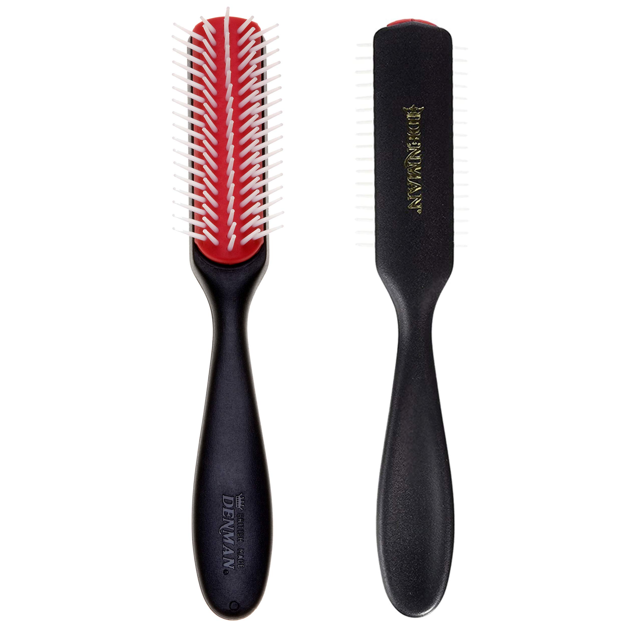 Denman D143 Hair Brush (Black) 5 Row Long Handle Styling Brush for Detangling, Separating, Shaping and Defining Curls,Fringes & Bangs - For Women and Men