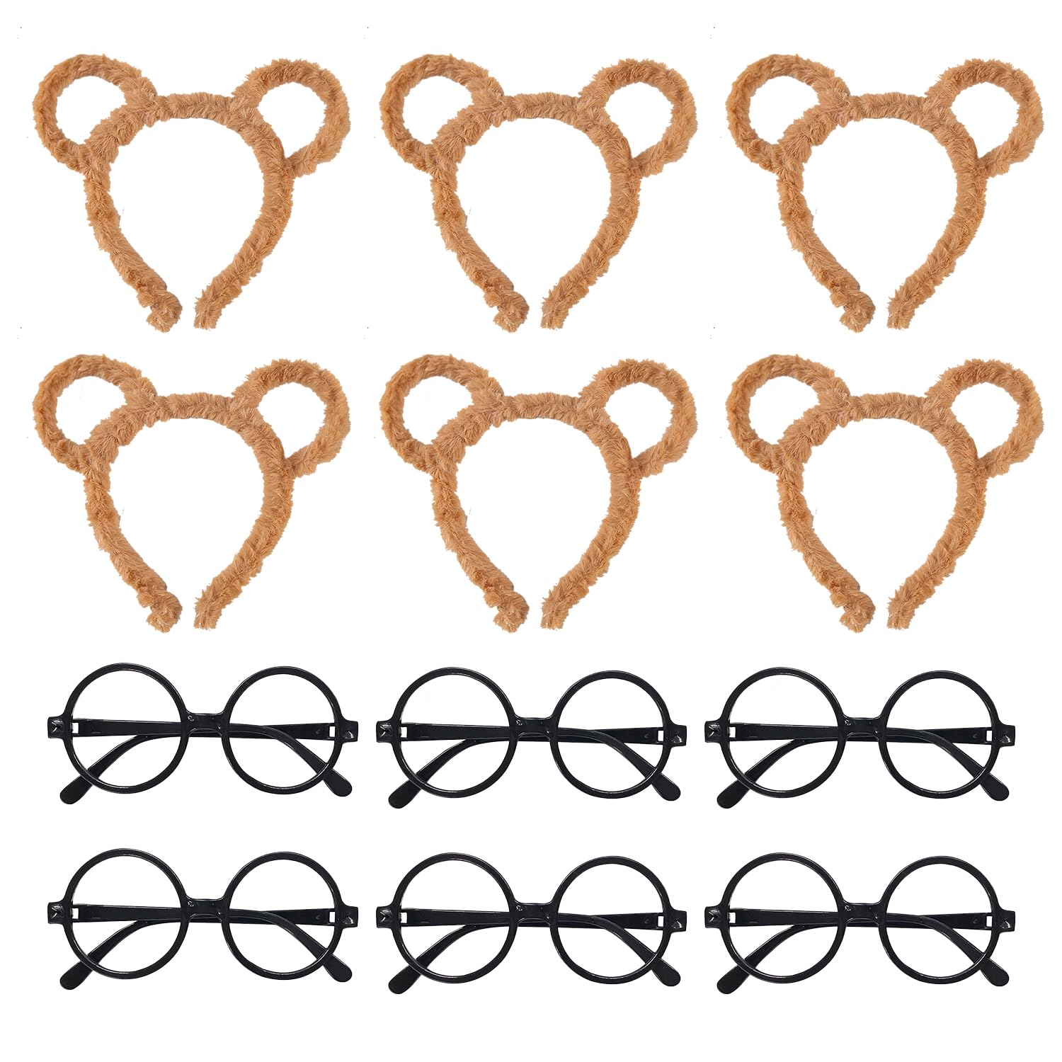 Lezevn 12pcs Halloween Chipmunks Garment Accessory Sets Cute Cartoon Animal Ears Hairband Black Round Glasses Frame for Halloween Party Cosplay