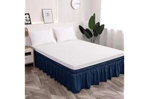 Toodou Cache-sommier bleu marine pour lit jumeau ou jumeau XL, hauteur de 53,3 cm, équipé d'une ceinture élastique, pratique 