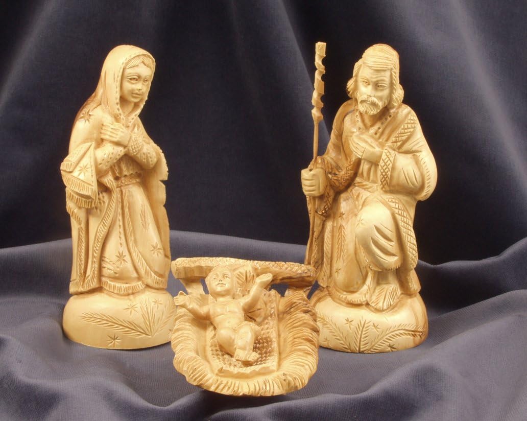 Nativity figures Bethlehem. CLASSIC. 19 cm. The Holy Family, 3 pieces. Hand-carved from olive wood in the Holy Land.