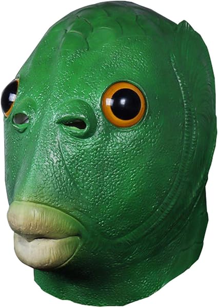 Amazon 緑の口の魚のマスクラテックス動物のヘッドギア リアルなモンスターの顔カバー動物のヘッドギアマスク ユニセックスの大人のための 面白いハロウィーンのクリスマスパーティーcospaly小道具 Ankishi ホーム キッチン 通販