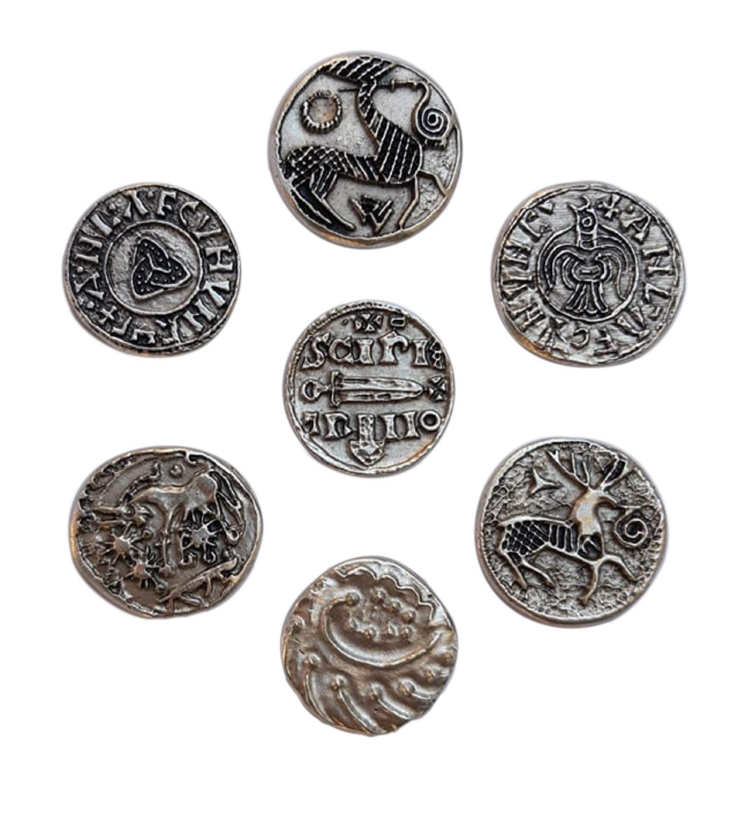 Viking coins silver plated. Original gift gadget idea for fans, Cosplay, Fantasy. Set 7 replica coinage treasure of the Vikings-Artisanal reproduction