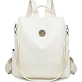 ERWUBA Woven Leather Backpack Purse for Women Waterproof Anti-theft Multipurpose Design Convertible Satchel Handbags (White)